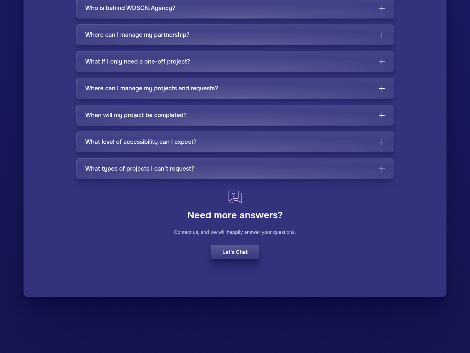 FAQ section of the WDSGN.Agency website