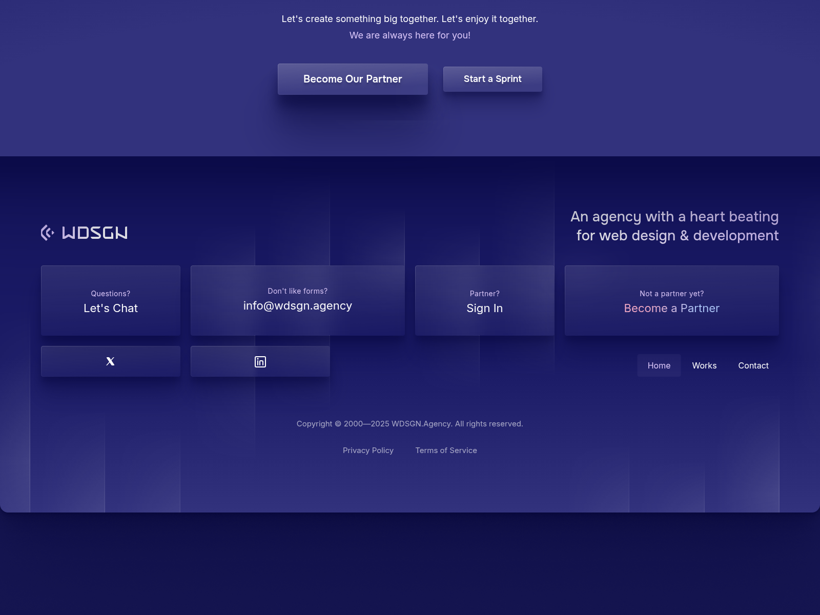 Footer of the WDSGN.Agency website