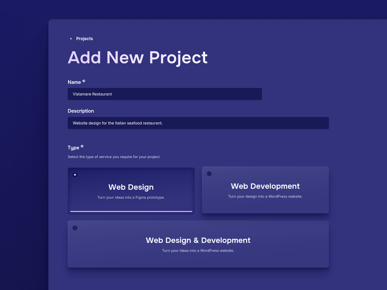 Adding and managing a project within a partnership or sprint on WDSGN.Agency