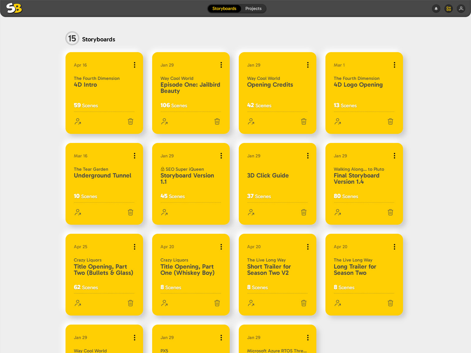 Storyboard App; Dashboard, App Scenes, Director Tools