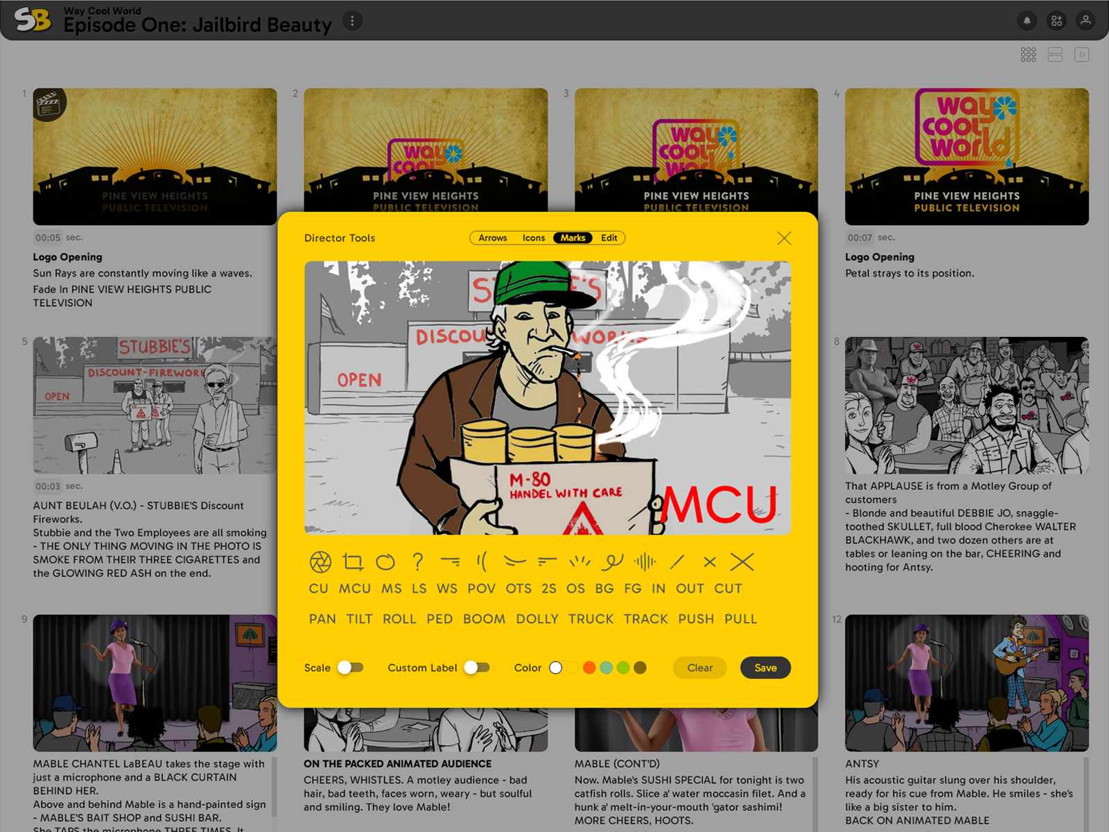 Storyboard App; Dashboard, App Scenes, Director Tools