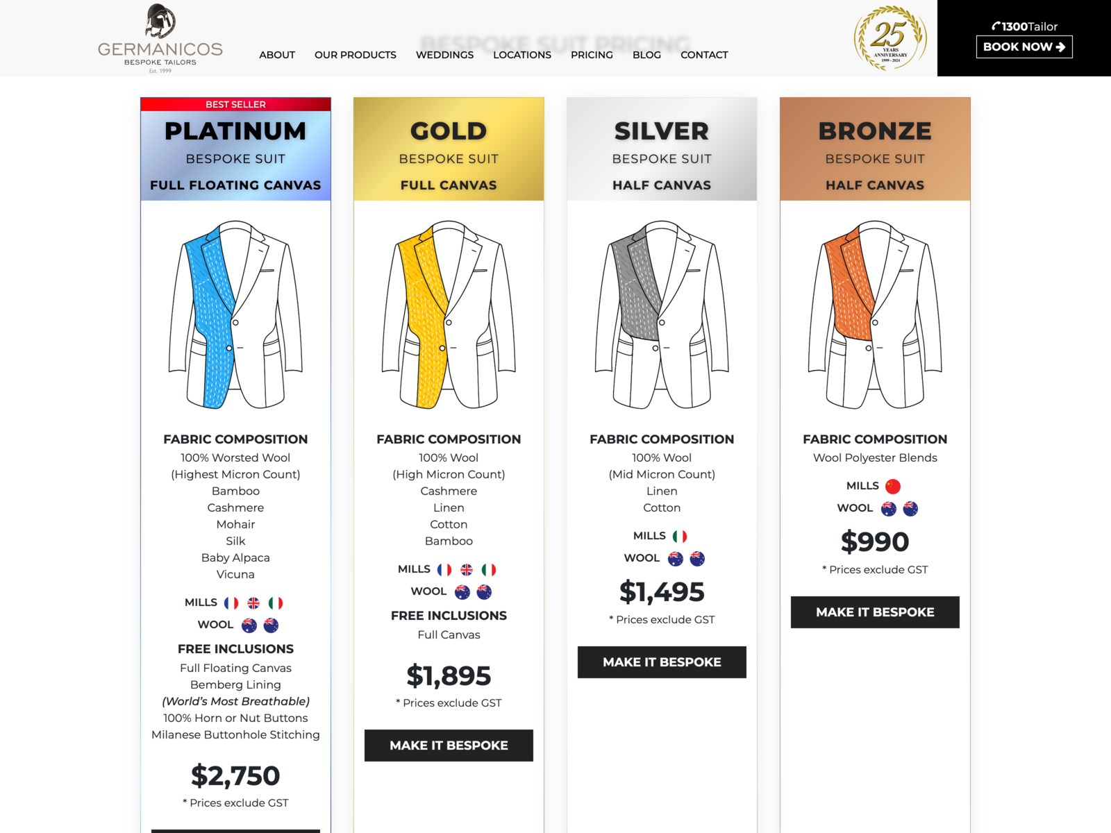 Germanicos Bespoke Tailors - Pricing Page