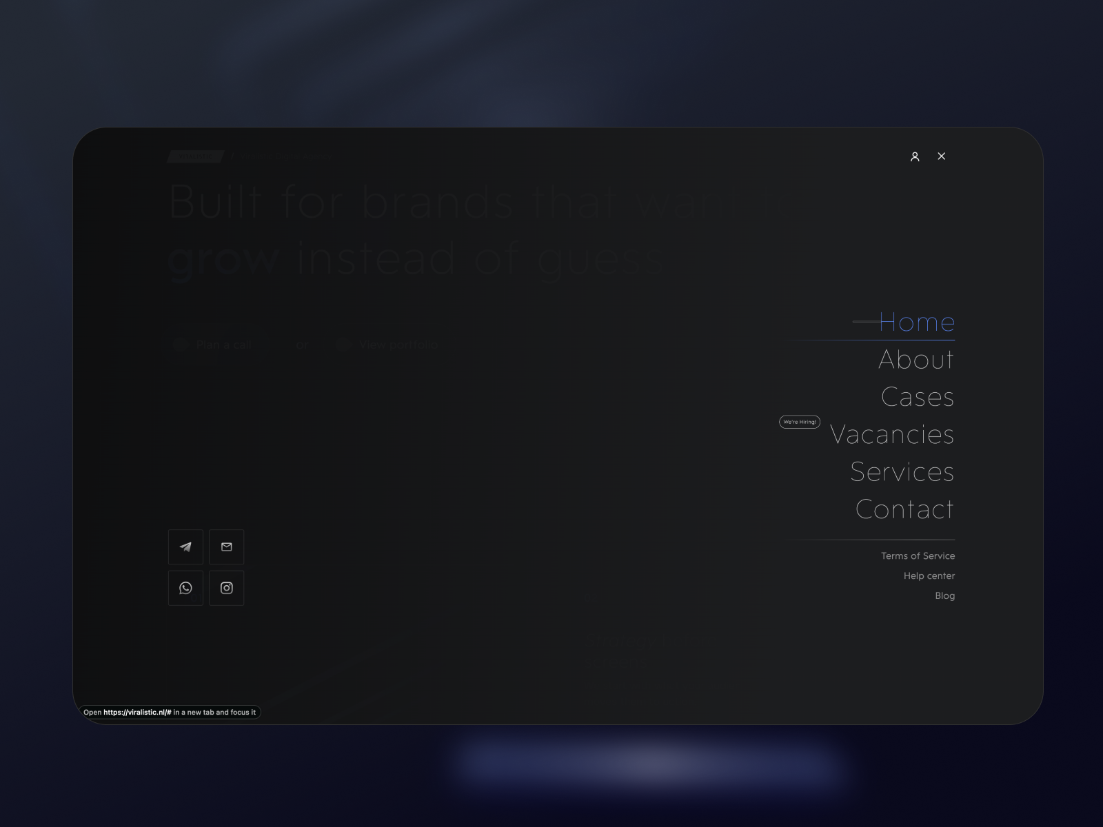 Viralistic menu