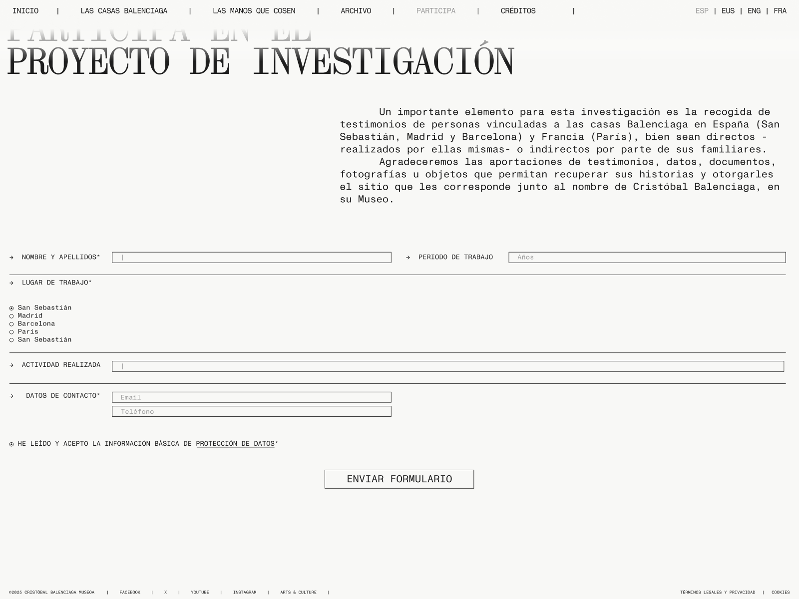 Participation and contact form