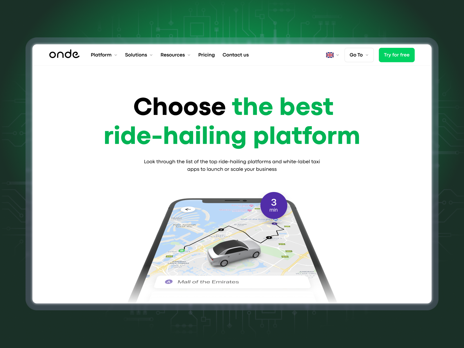 Onde is a digital platform for automating your taxi, ride-hailing, transportation, delivery, fleet company