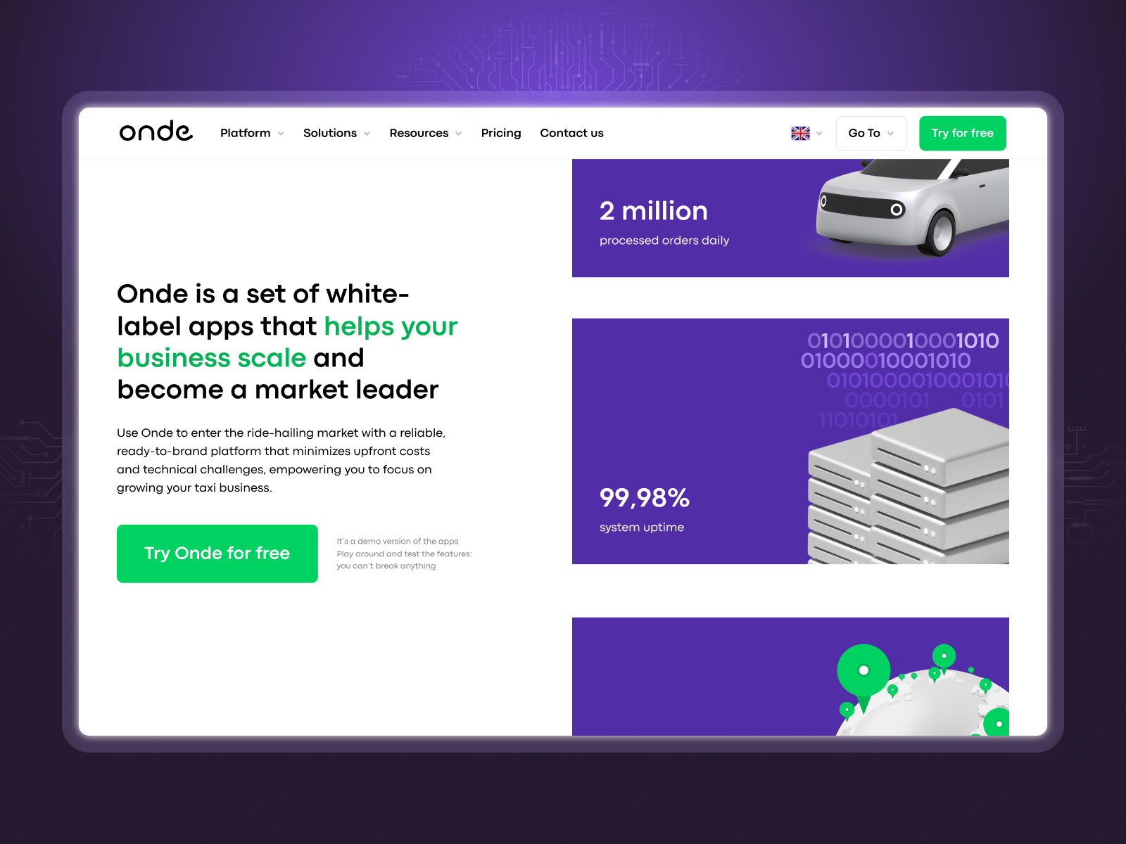 Onde is a digital platform for automating your taxi, ride-hailing, transportation, delivery, fleet company