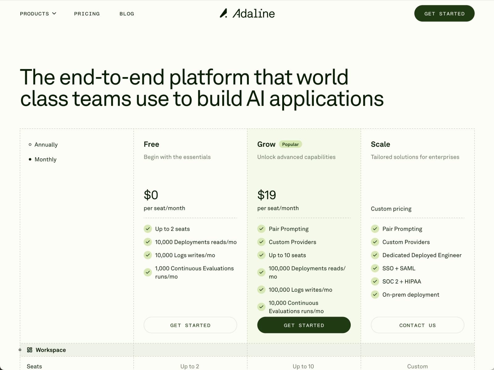 Product Pricing Page