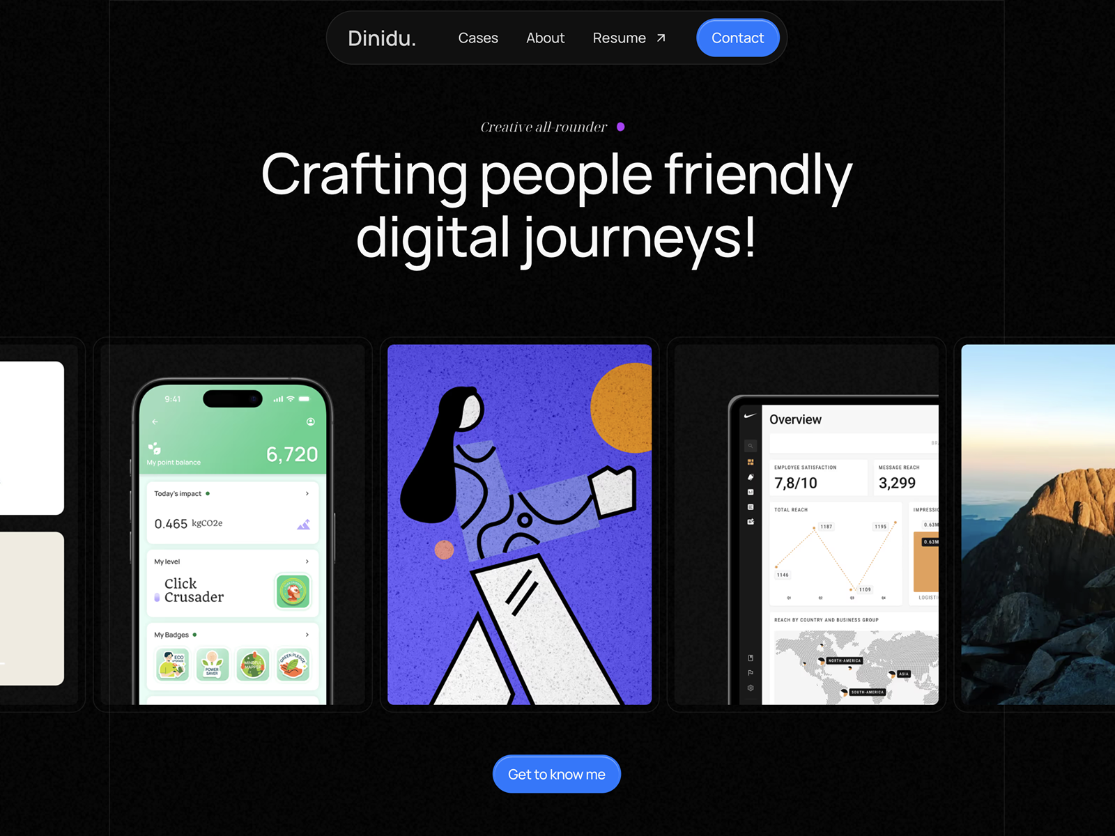Animated intro header with scroll cue