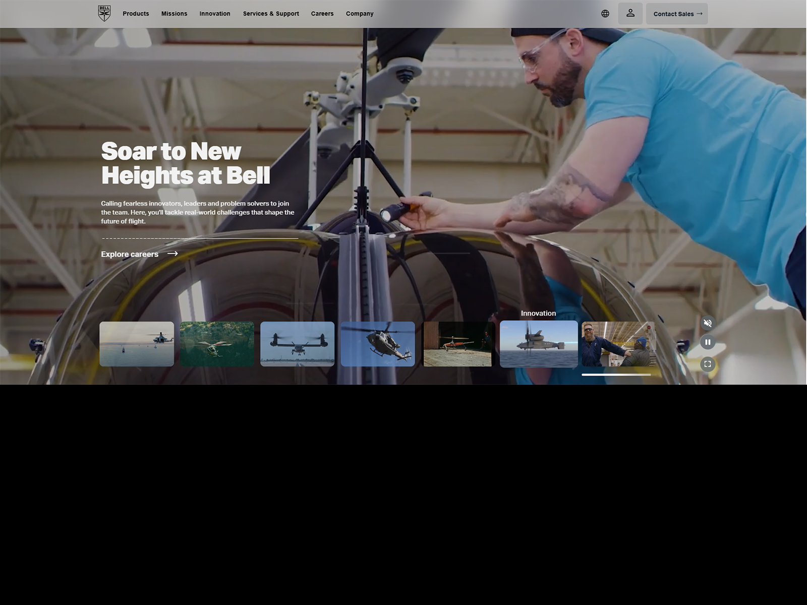 Hero video with dynamic CTAs & chapters that relate to various audiences as an element of the homepage with mobile support similar to a social media reel experience with audio and fullscreen toggles.