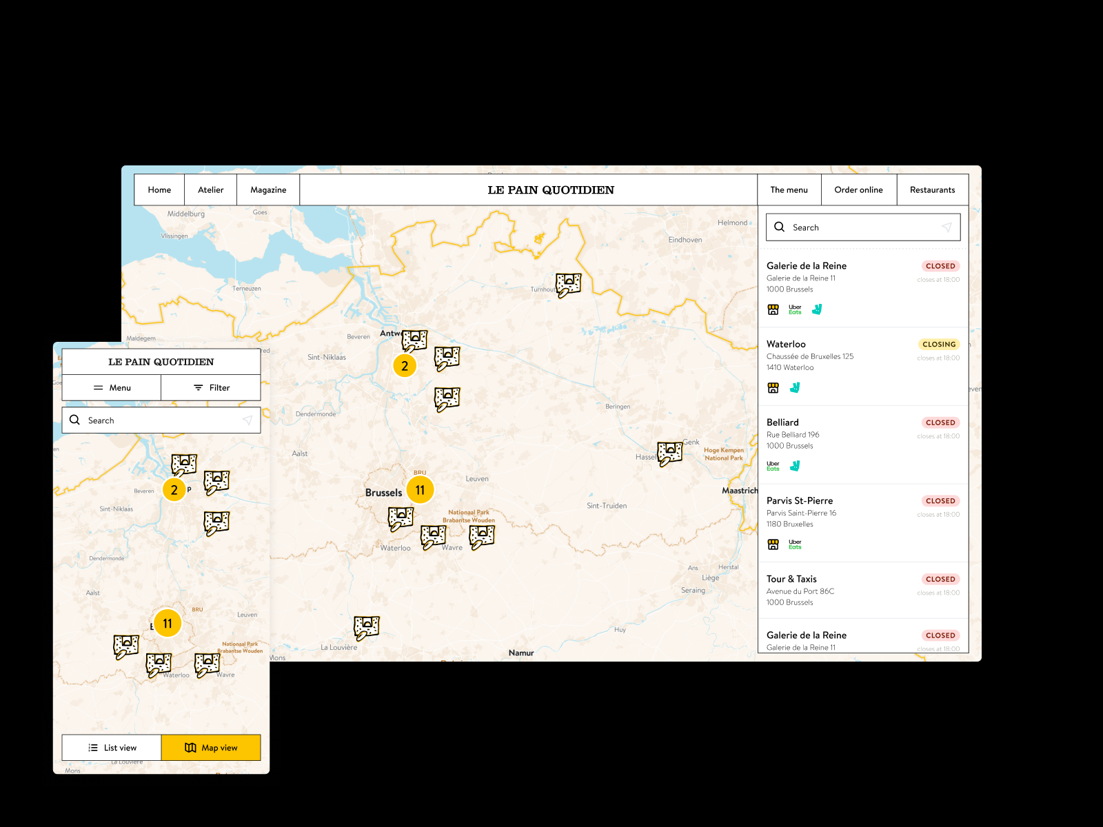 Custom map on brand with Le Pain Quotidien