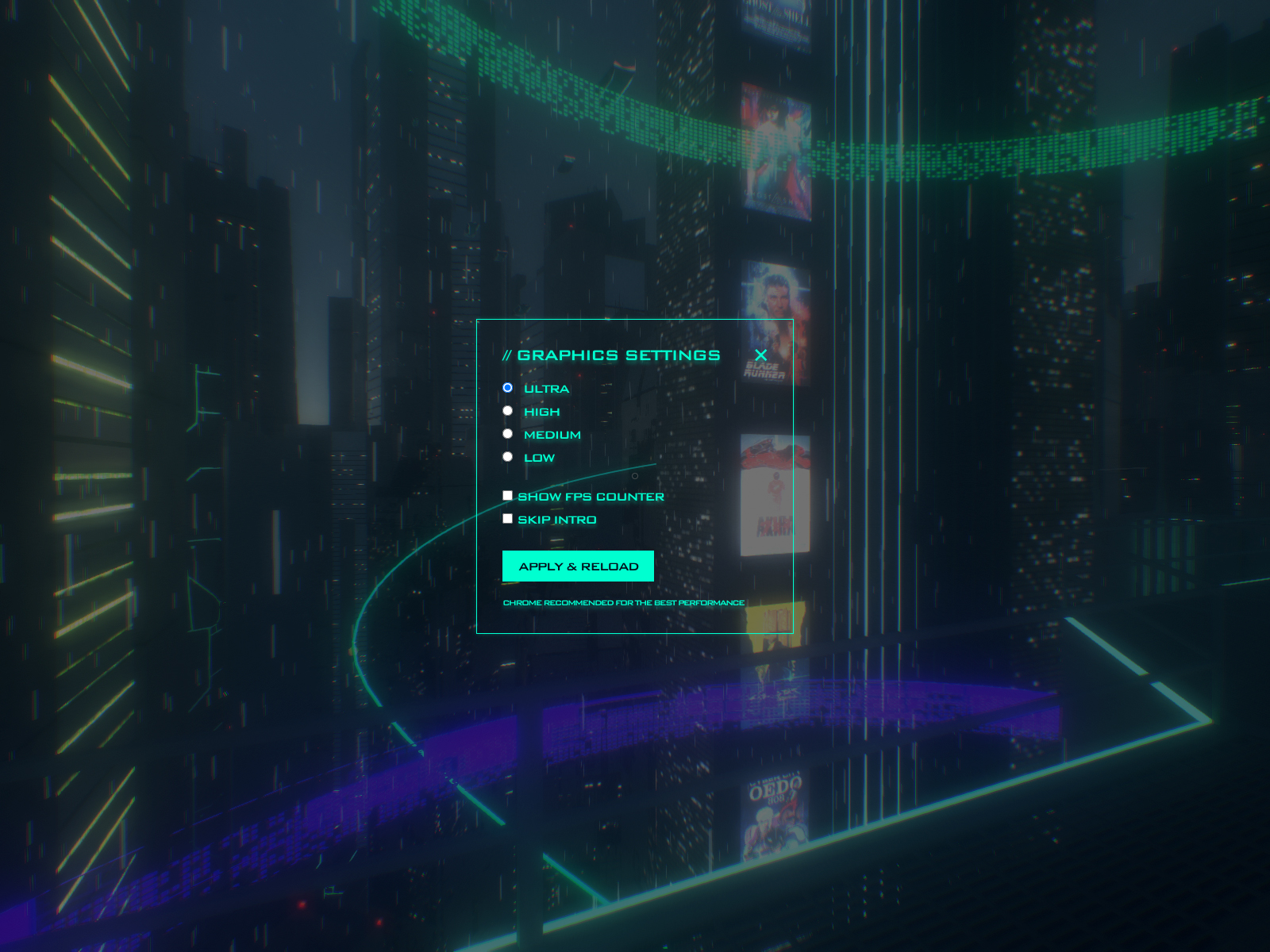 Cyber City Orion Settings Modal