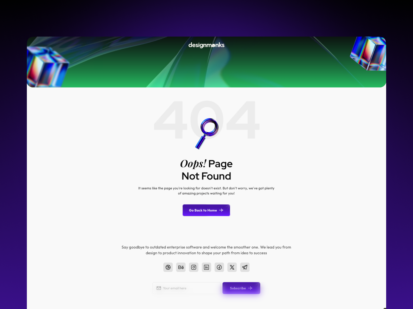 Creative 404 Page Experience by Design Monks