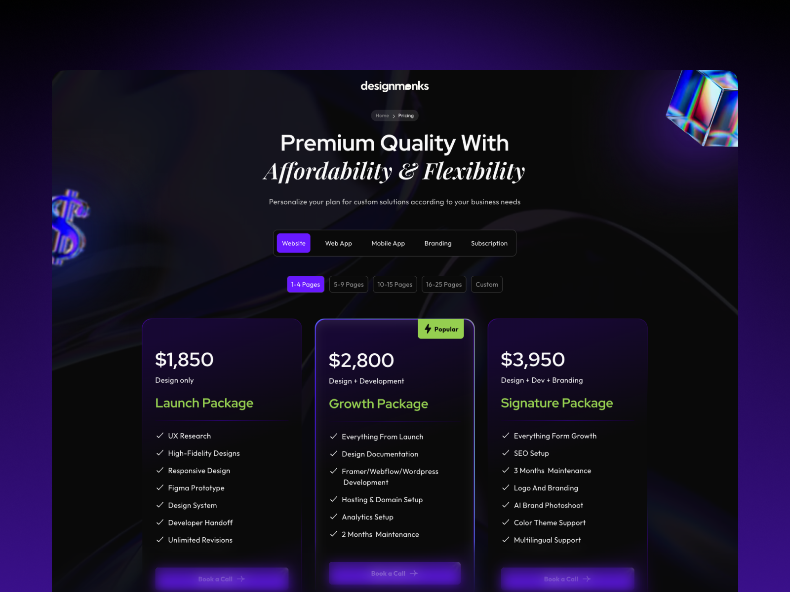 Transparent & Modern Pricing Page Design
