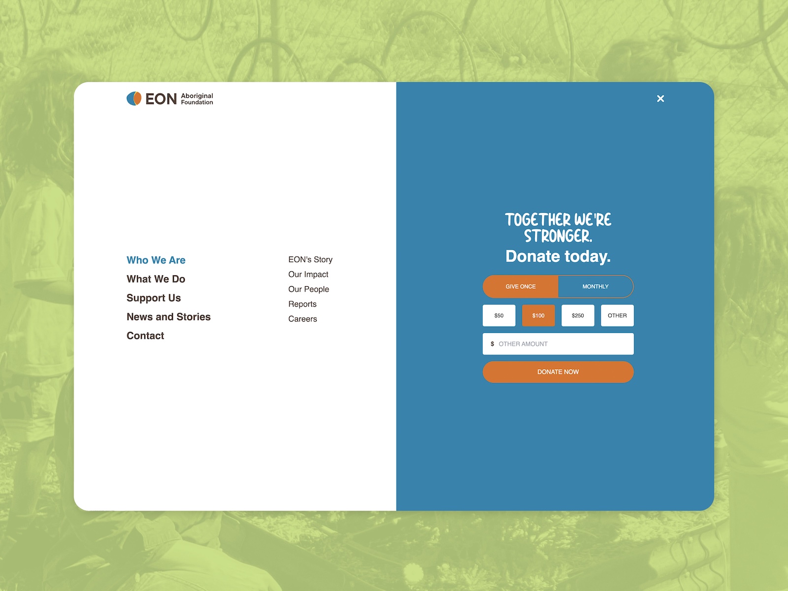 Donation-capturing fullscreen menu