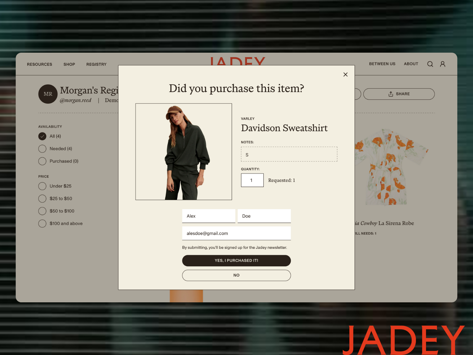 Jadey "Find your Registry"
