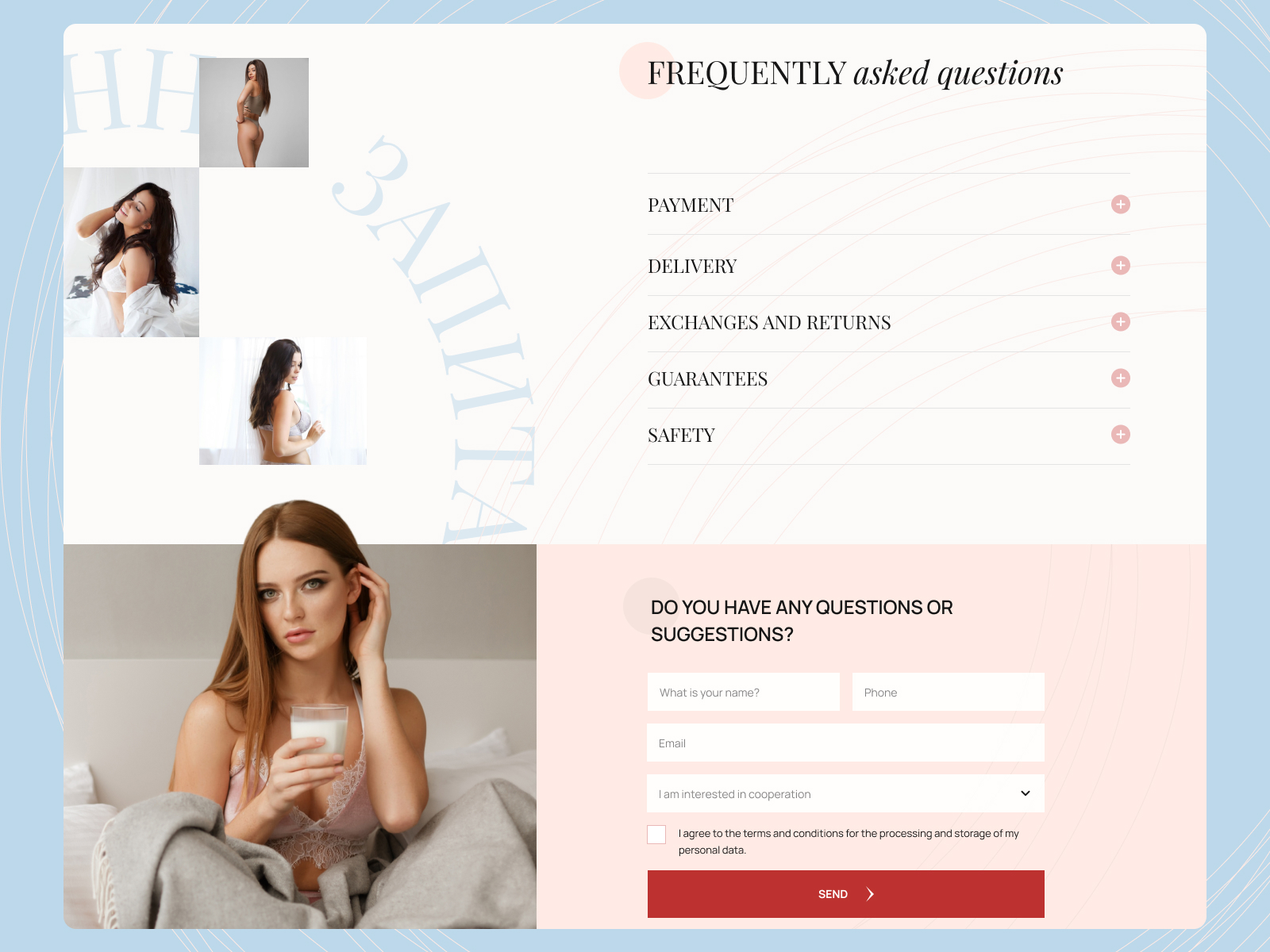 Info sections & ContactForm & FAQs section