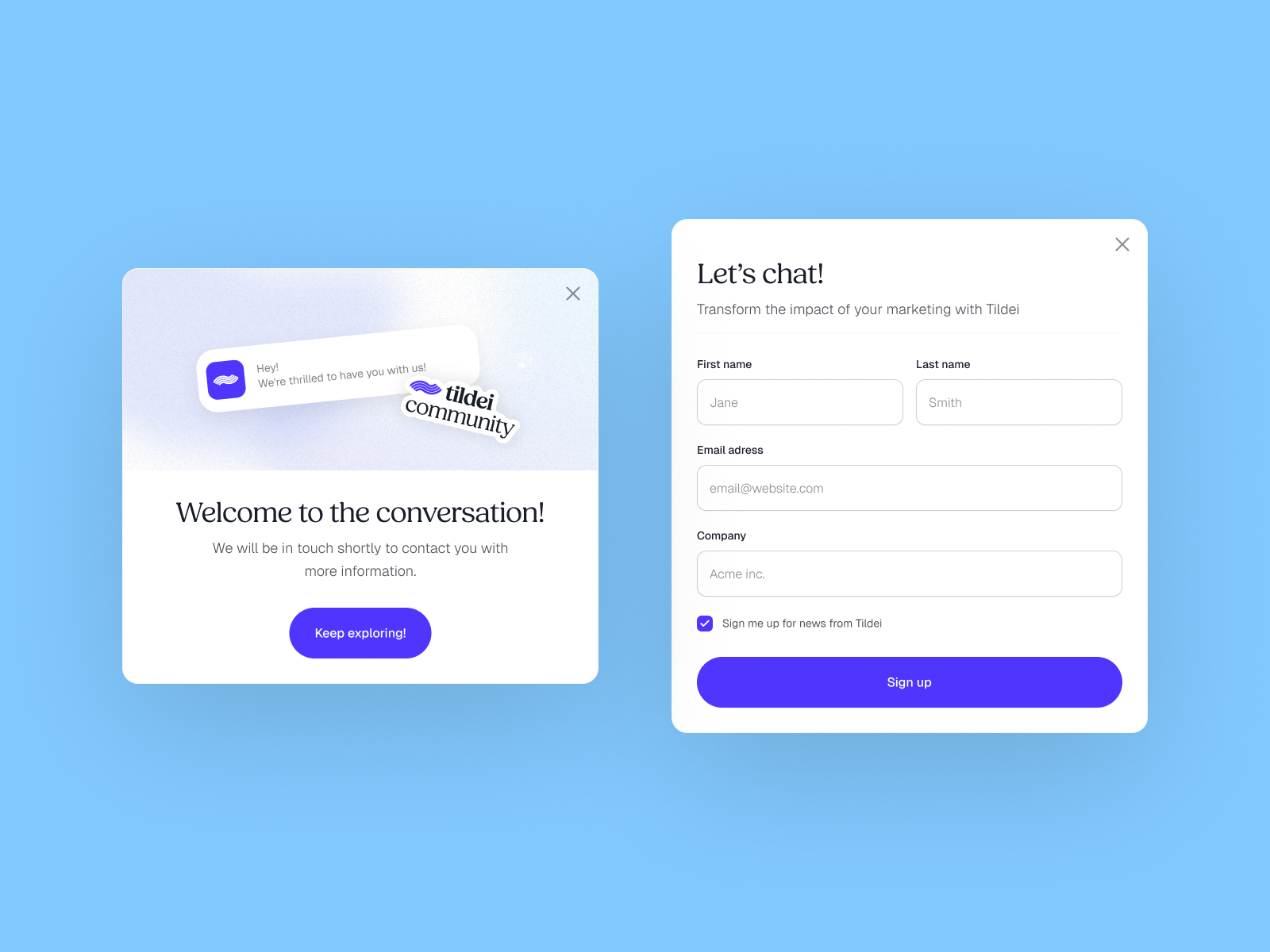 Contact popup and form