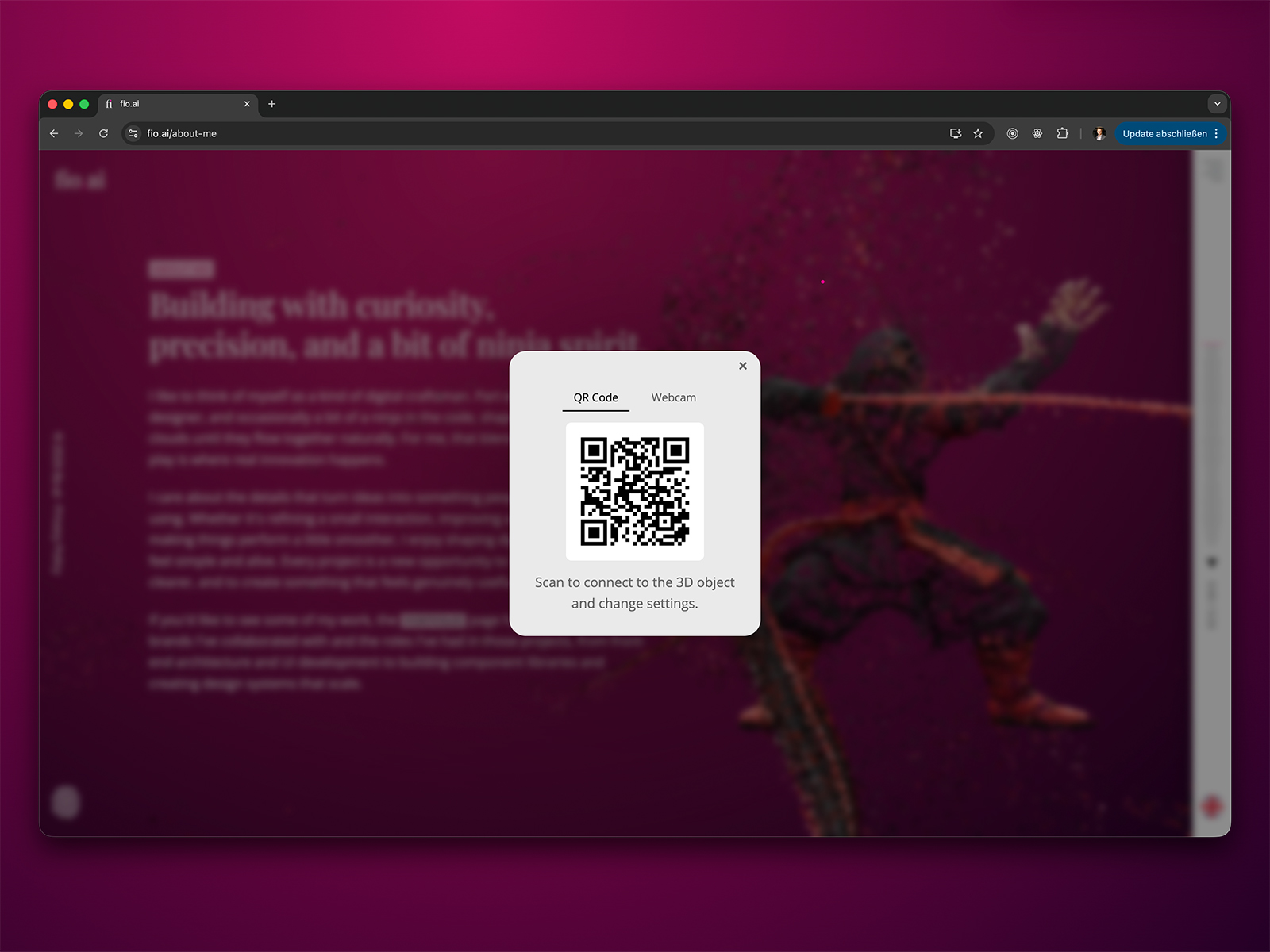 Scan the QR code with your phone to connect to the 3D object, change its settings in real time, and double-tap to explore messages left by other users. Or use your webcam and use hand gestures to move, zoom or open/close messages.