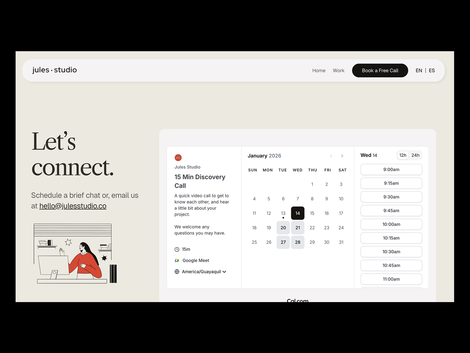 Jules Studio Contact Page