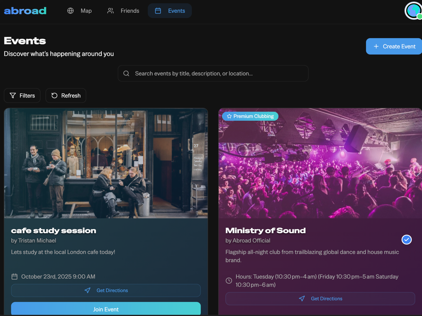 Abroad - Events Page