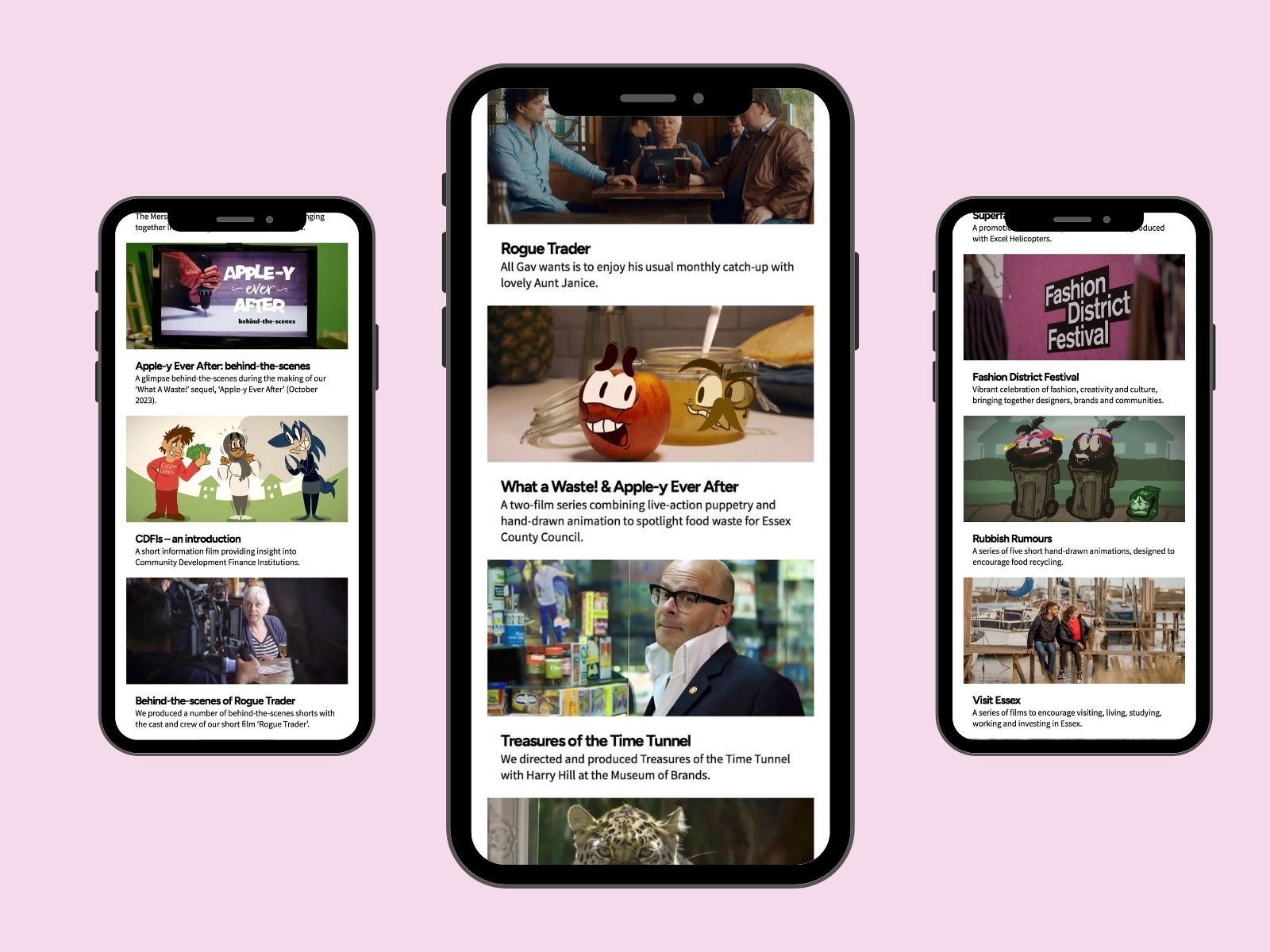 The “Our work” gallery and variety of projects