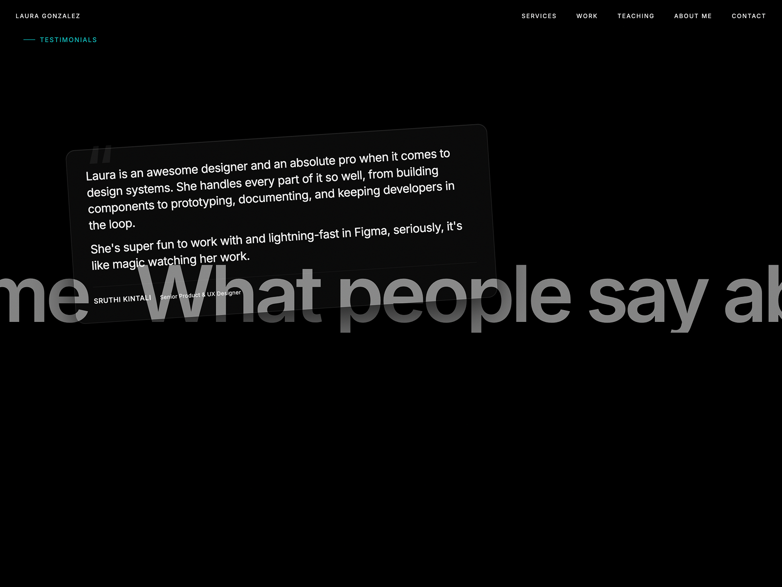 Testimonials section UX Portfolio