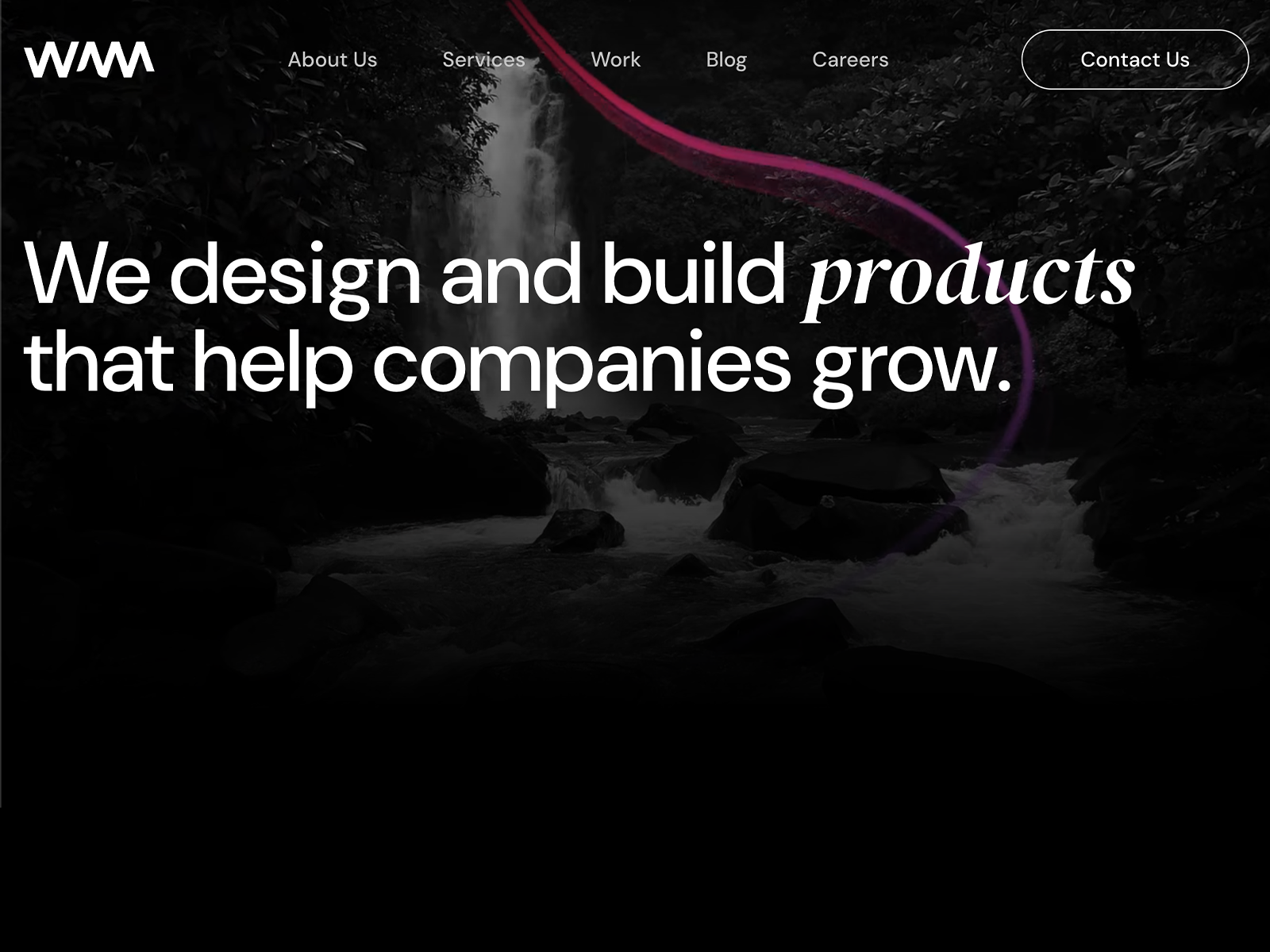 Clean website header with flow animations