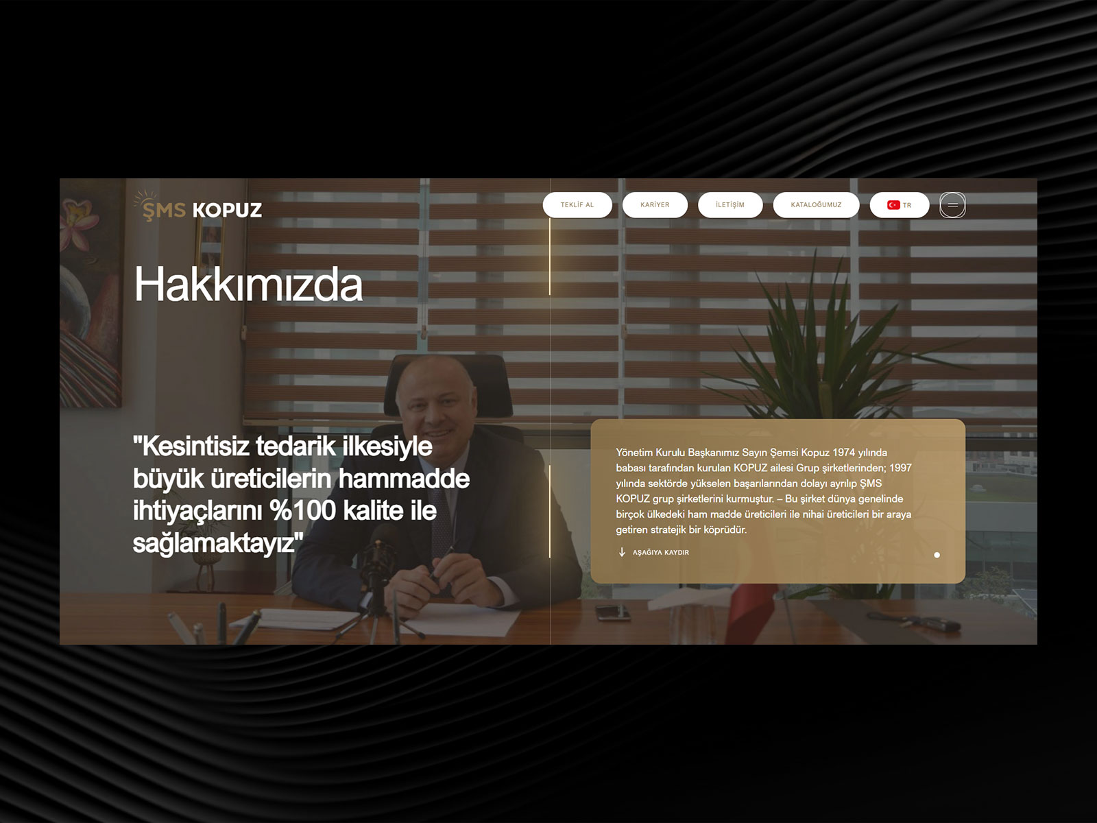 A cinematic corporate hero section introducing...