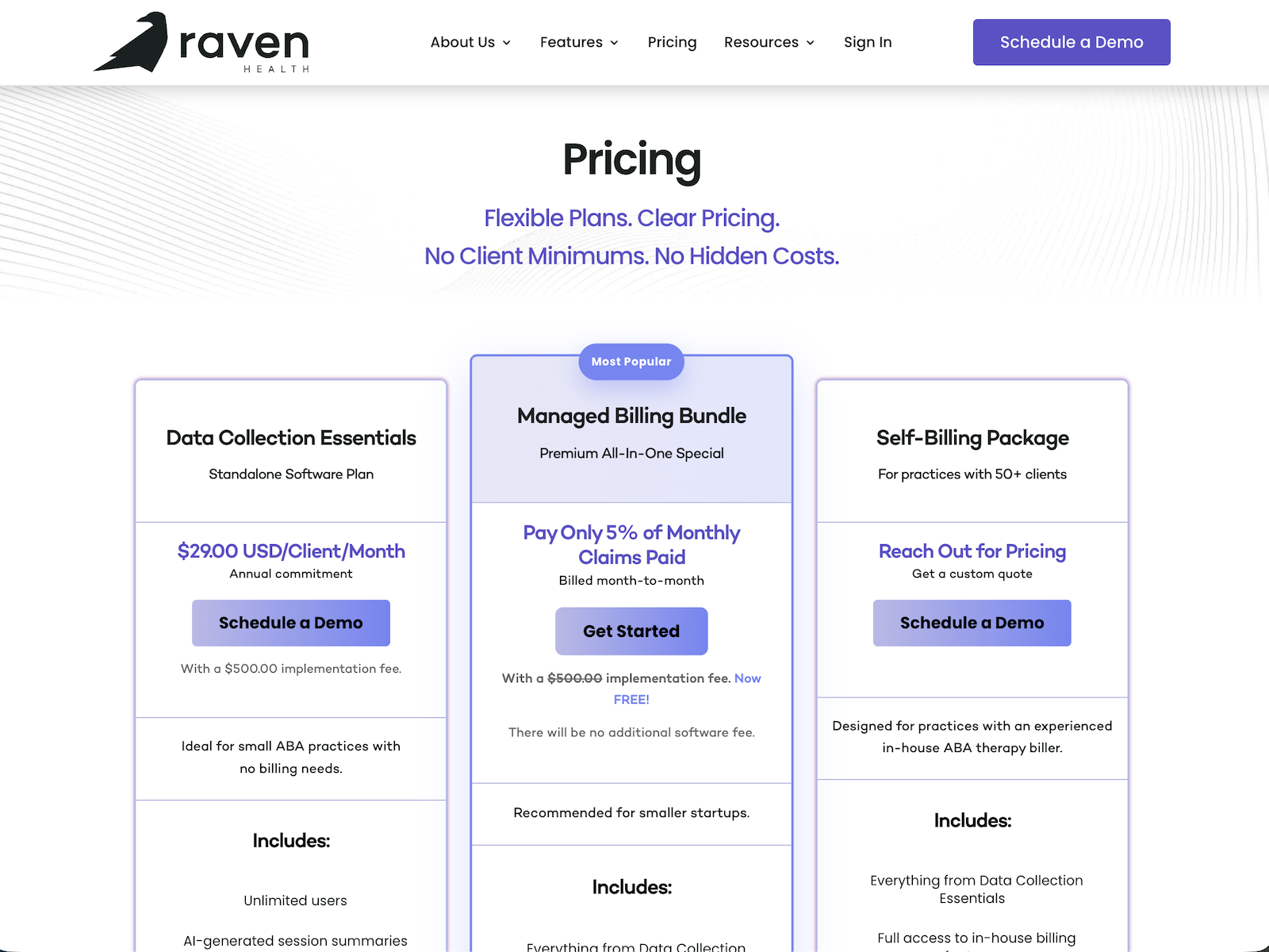 Raven Health Pricing Page
