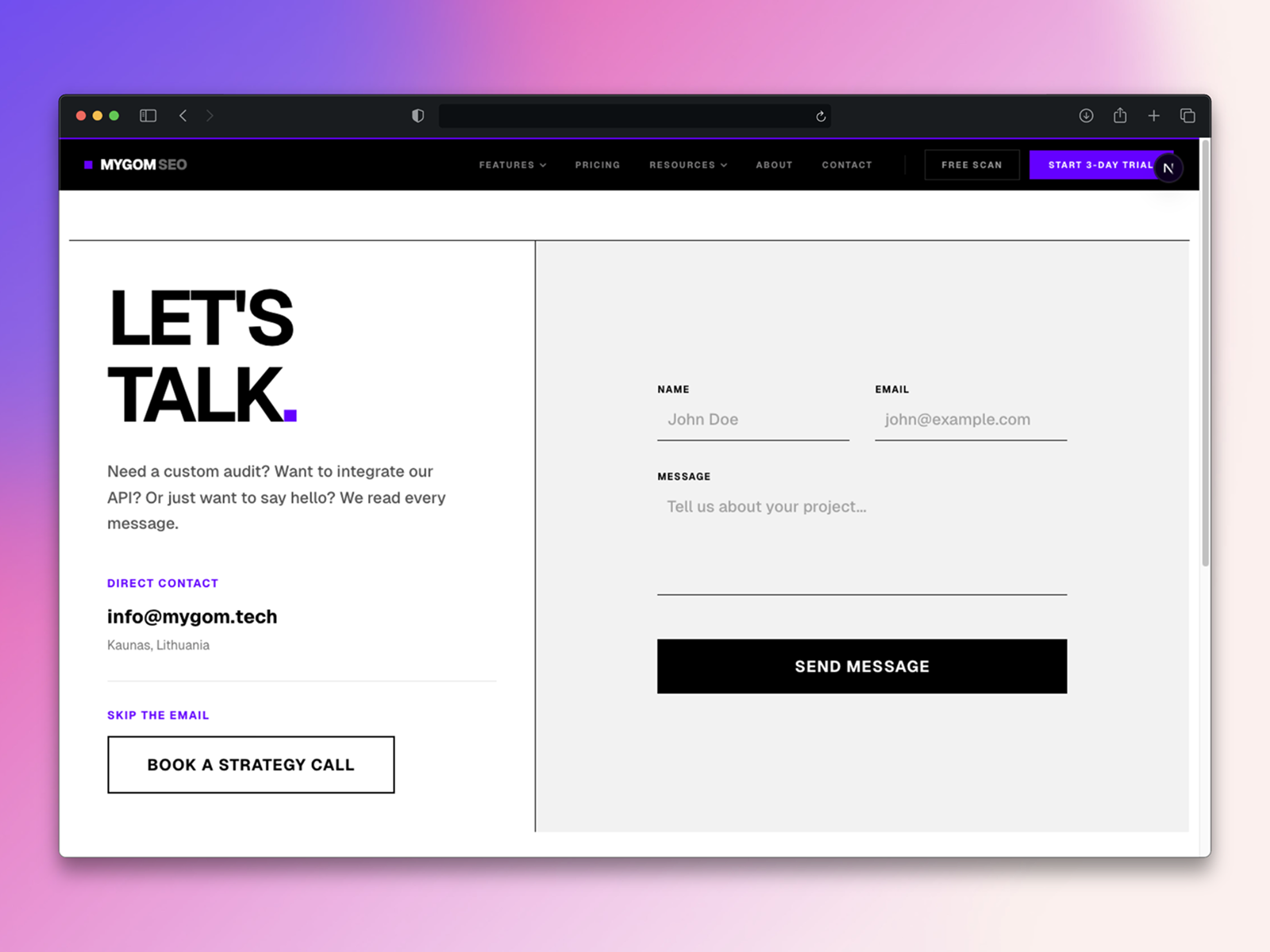 Let's Talk - Contact Page