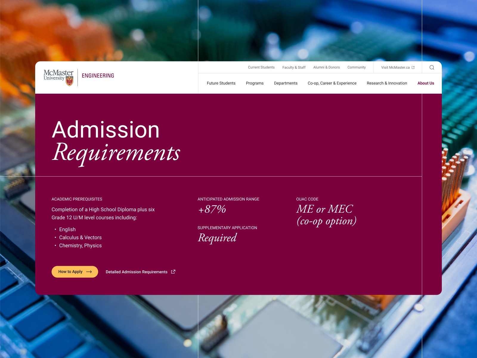 Admissions requirements module