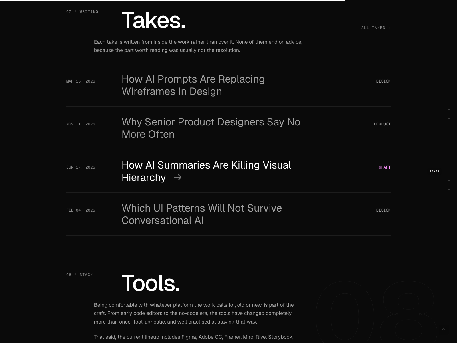 Selected Work, Tinkering, and Takes