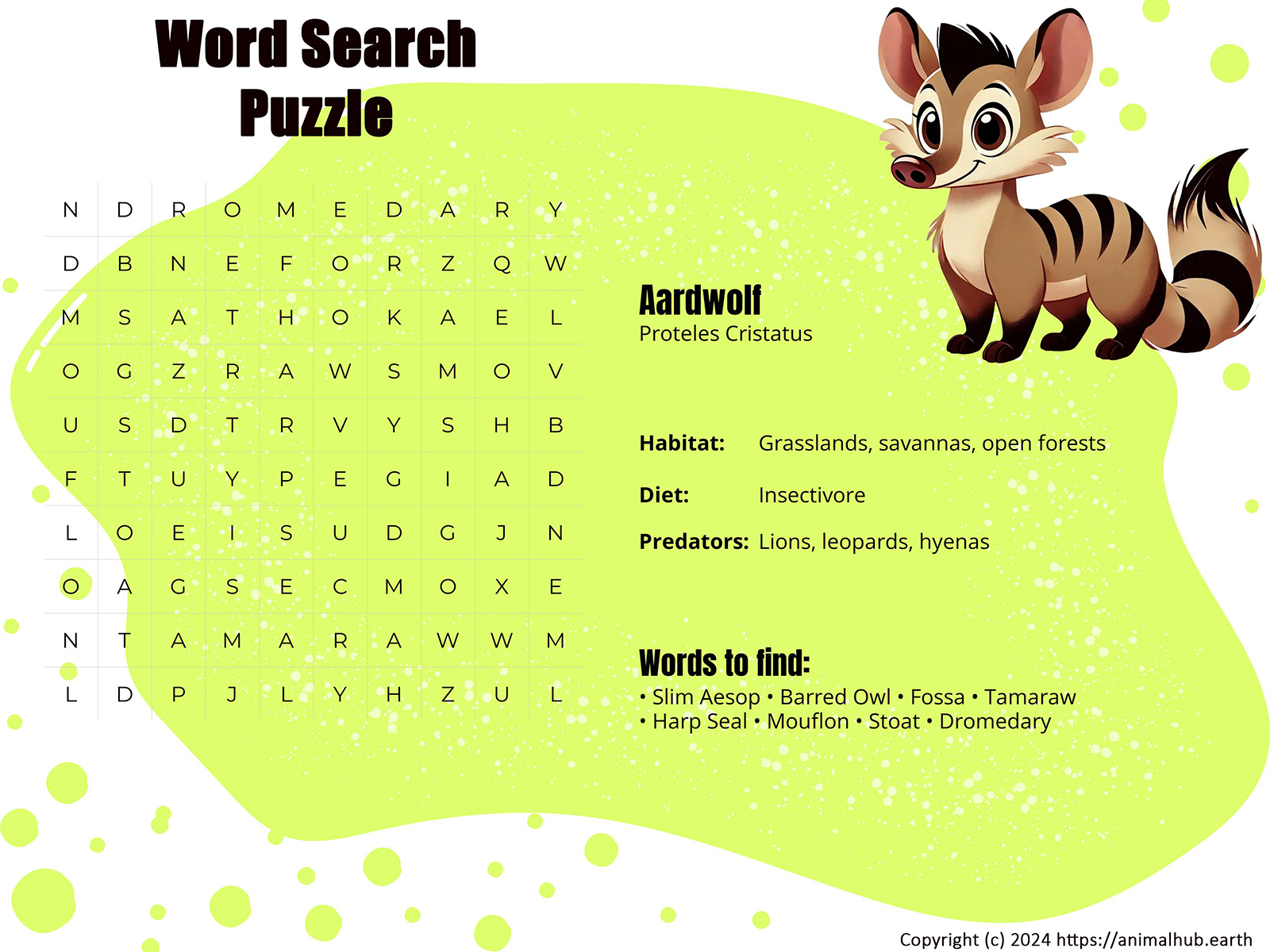 Word Search Puzzle - Aardwolf