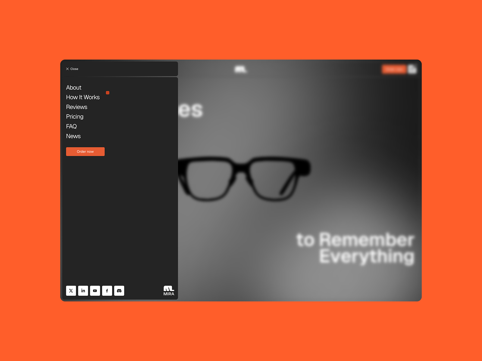 Menu for mira glasses of additional reality