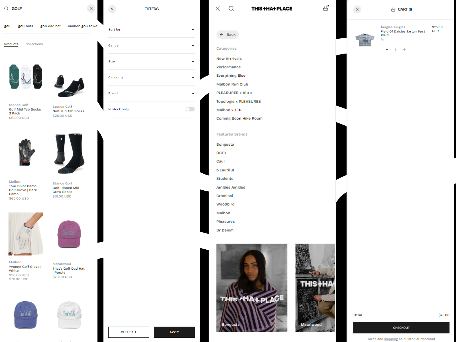 ThisThatPlace.com Header, Navigation, Search, Filter, Cart, and Collection Page Design Updates