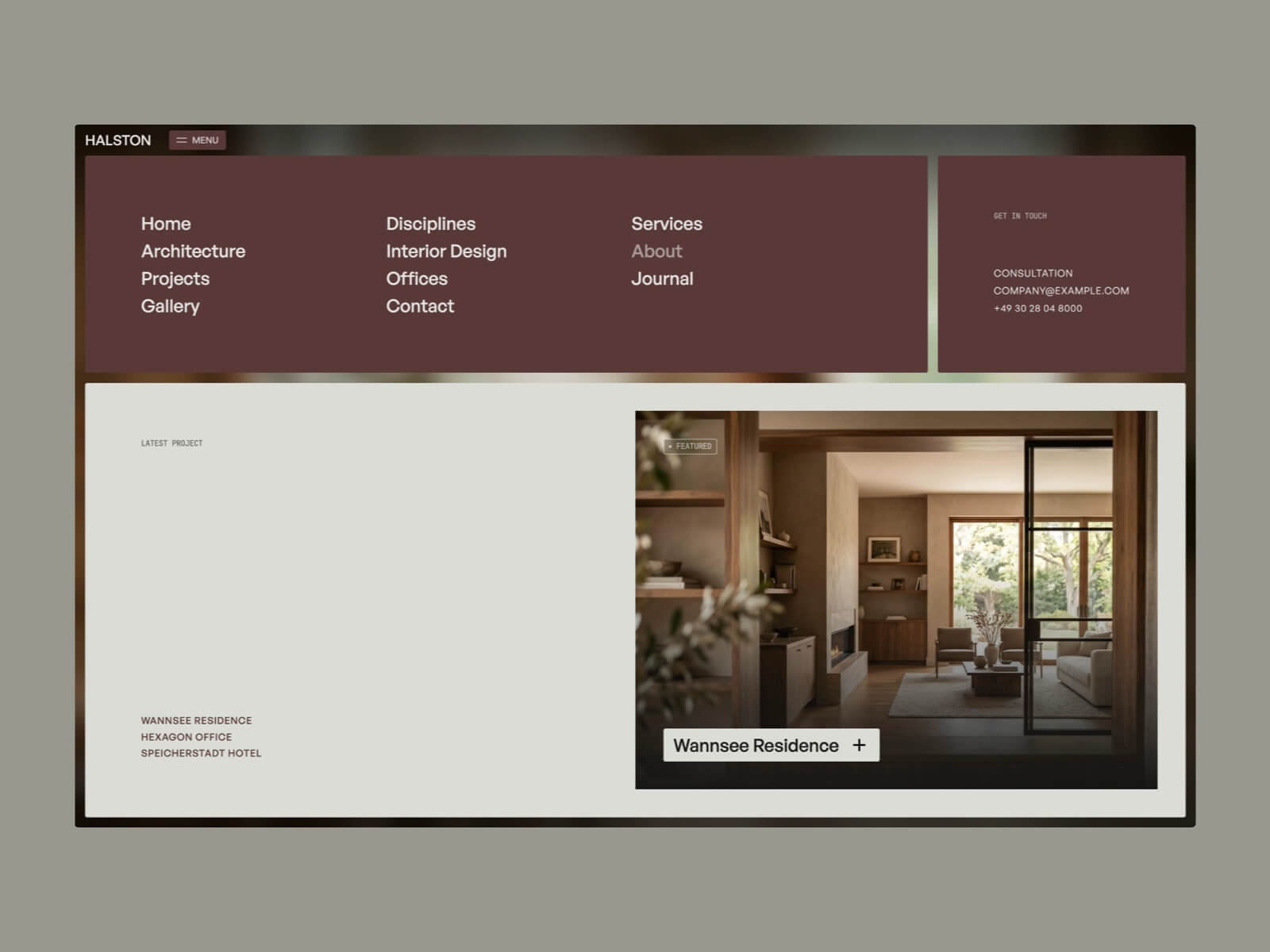 Halston: Fullscreen interactive menu design