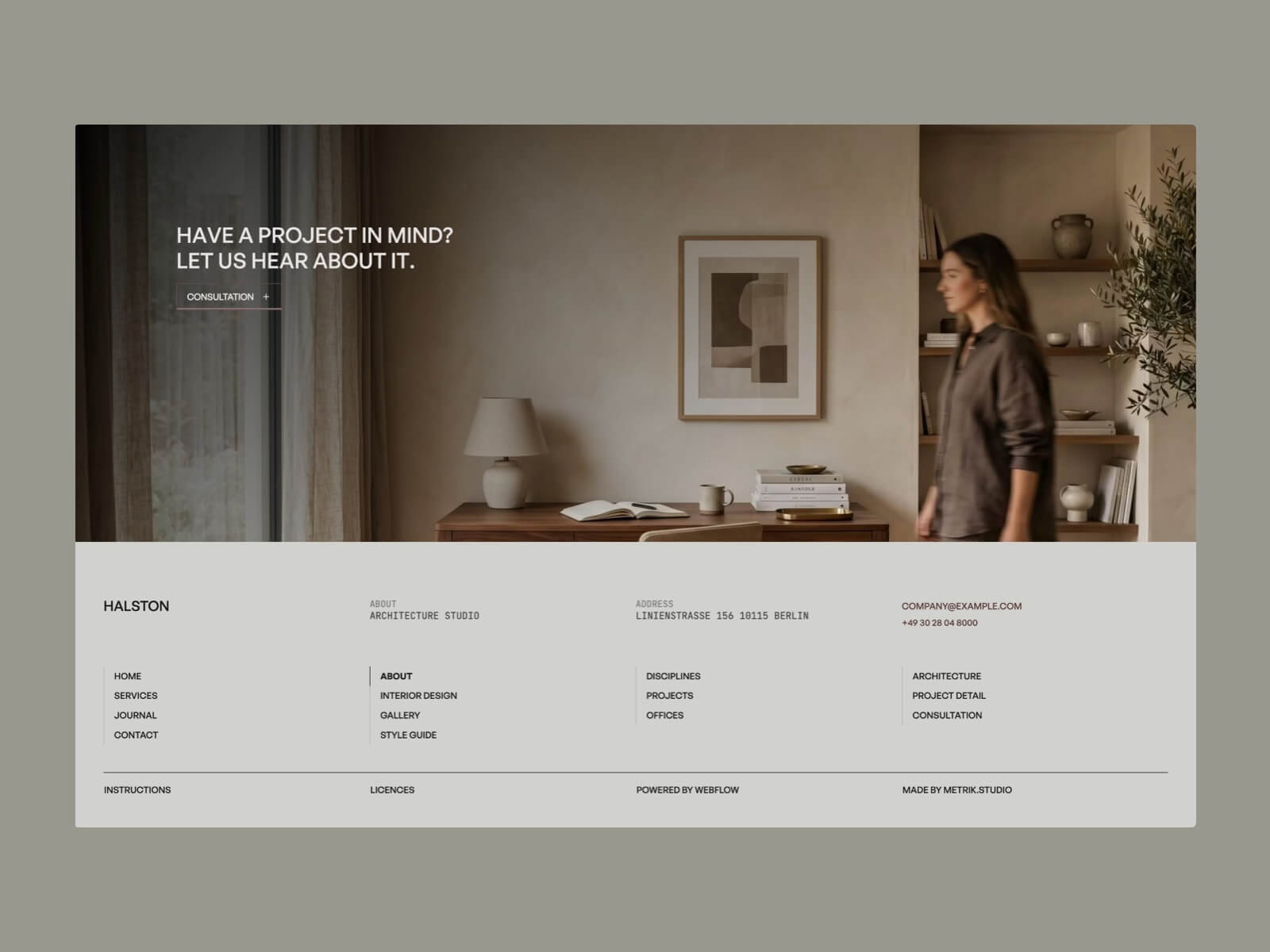 Halston: Footer interactive design