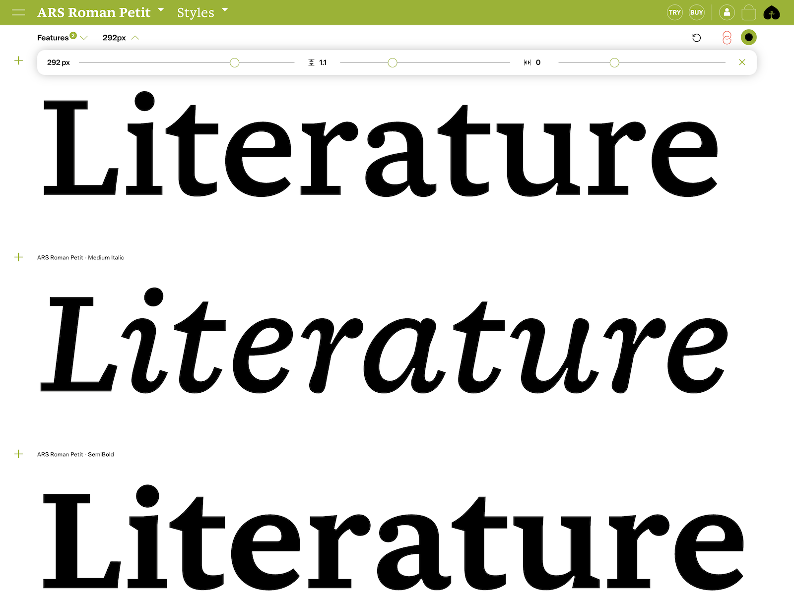 Typefaces Styles page