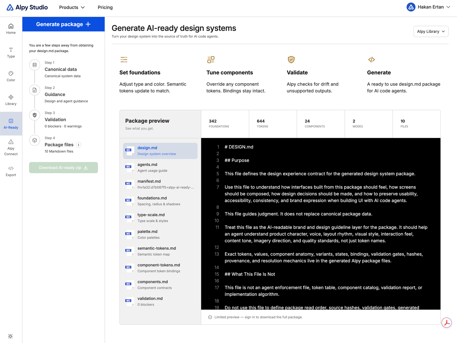 Color, type scale, and design.md generators. Alpy brings scattered workflows into one synced flow, from setup to shipping.