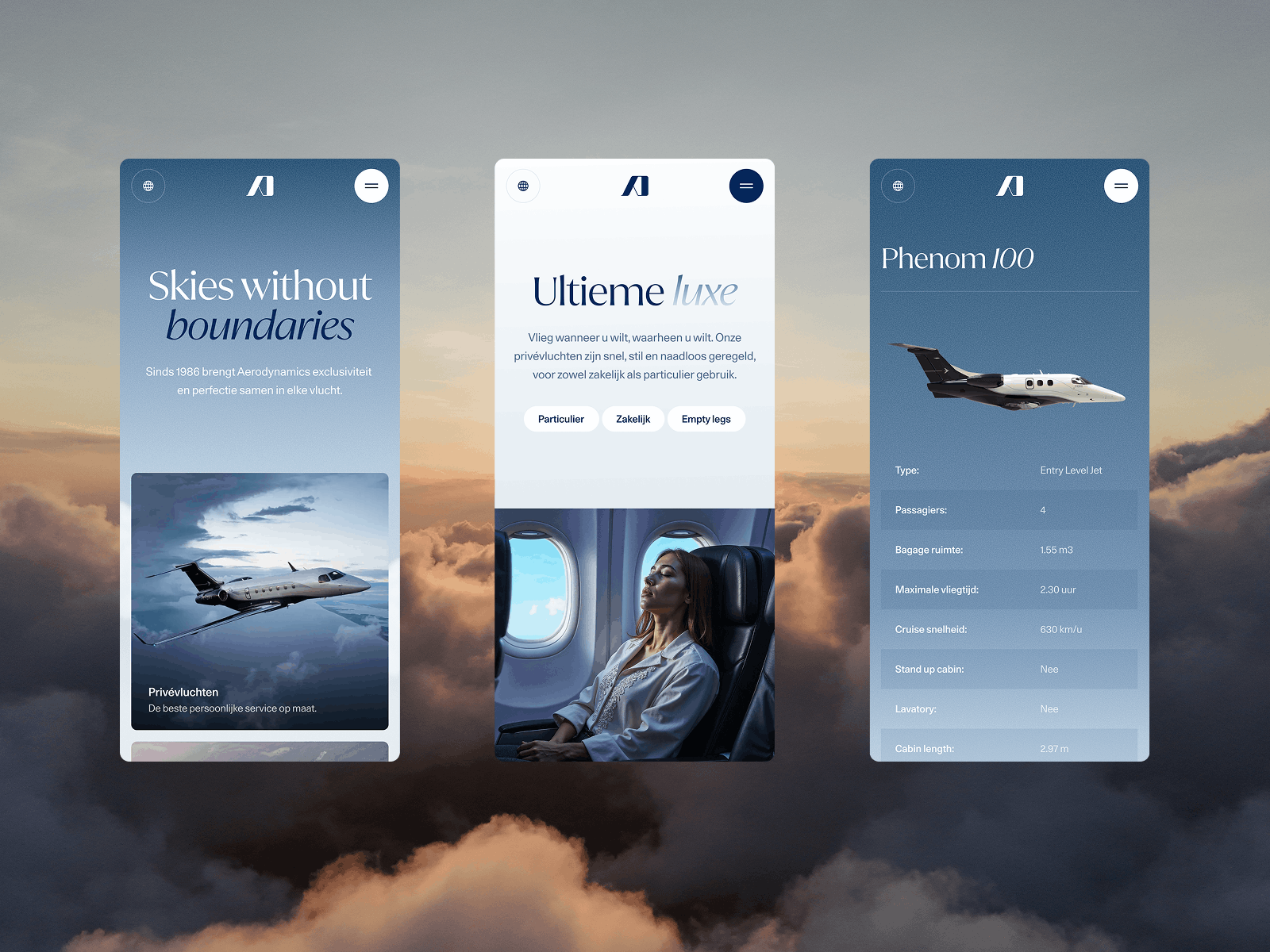 Three screens showing the range of the site:...