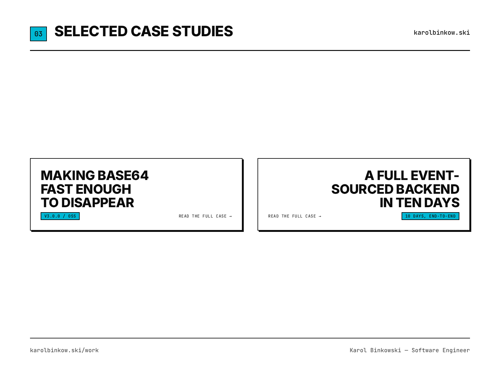 Selected case studies — editorial case cards