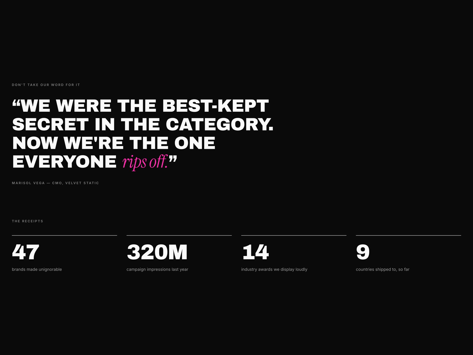 The receipts — animated stats
