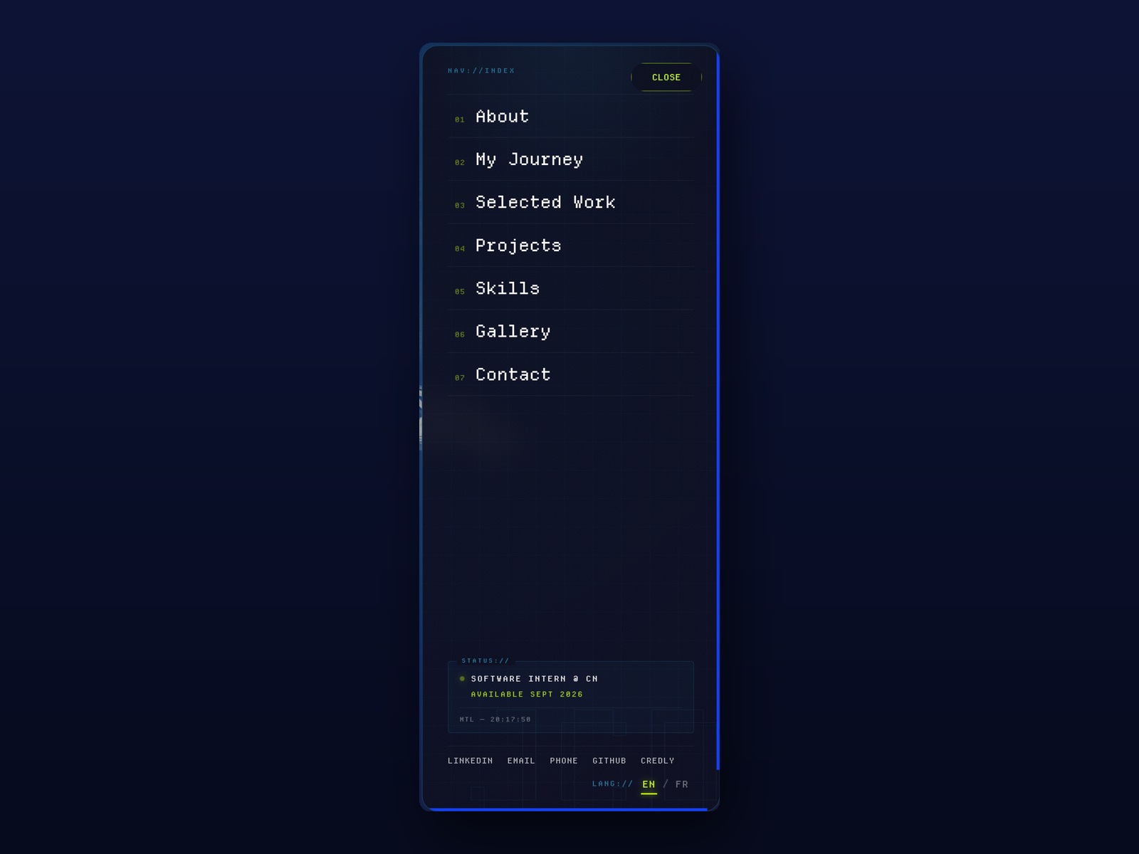 Entry sequence with preloader ink hero and terminal menu