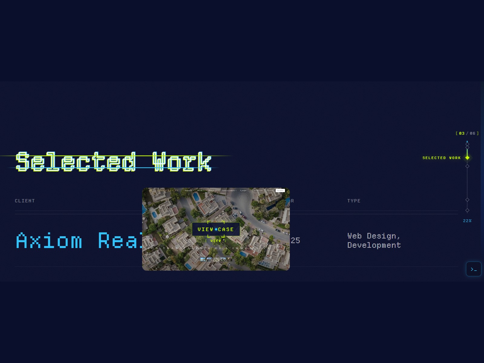 Client work index with hover preview