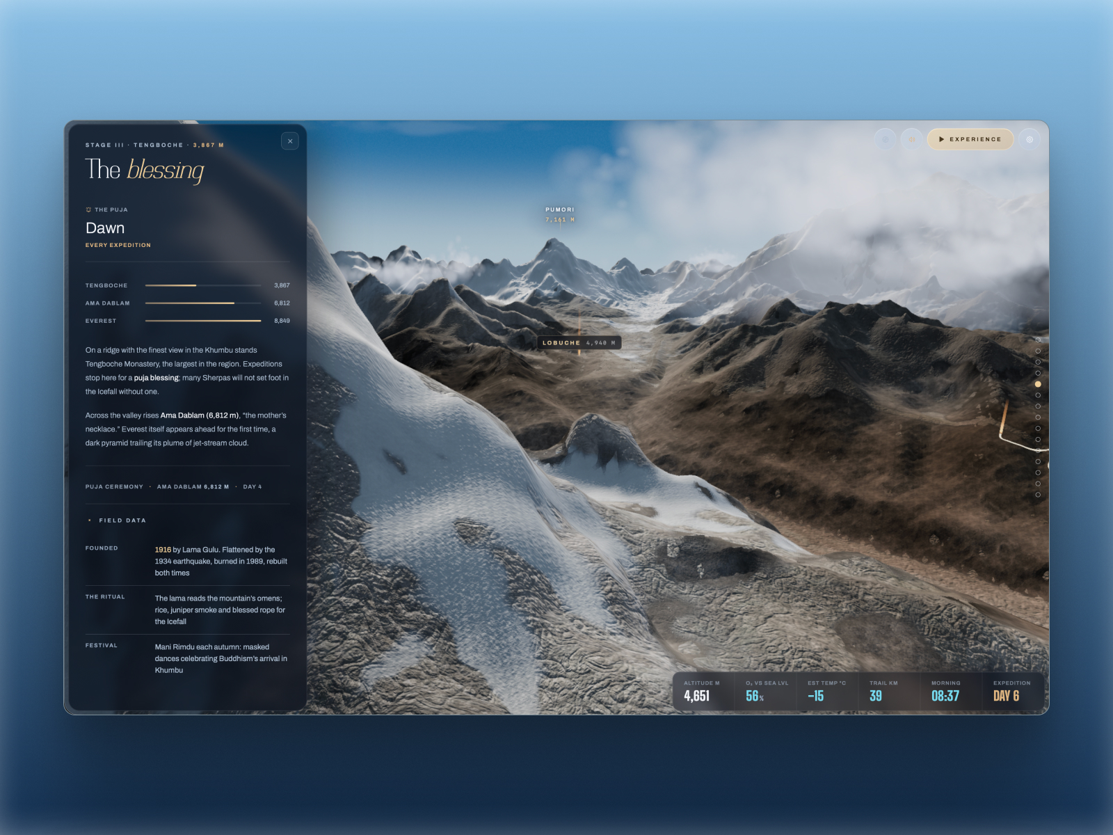 Mid-climb views of the live 3D terrain