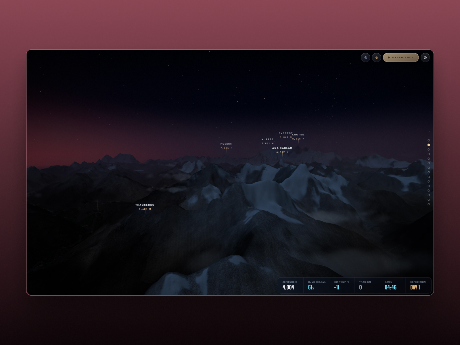 Mid-climb views of the live 3D terrain