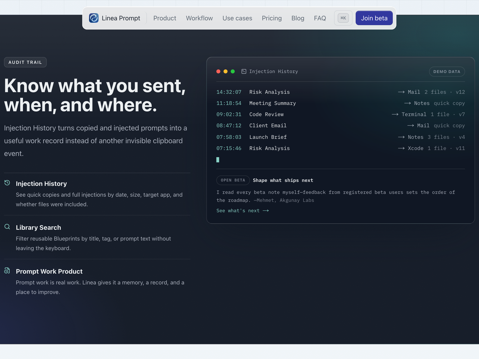 Audit ledger (real product data)