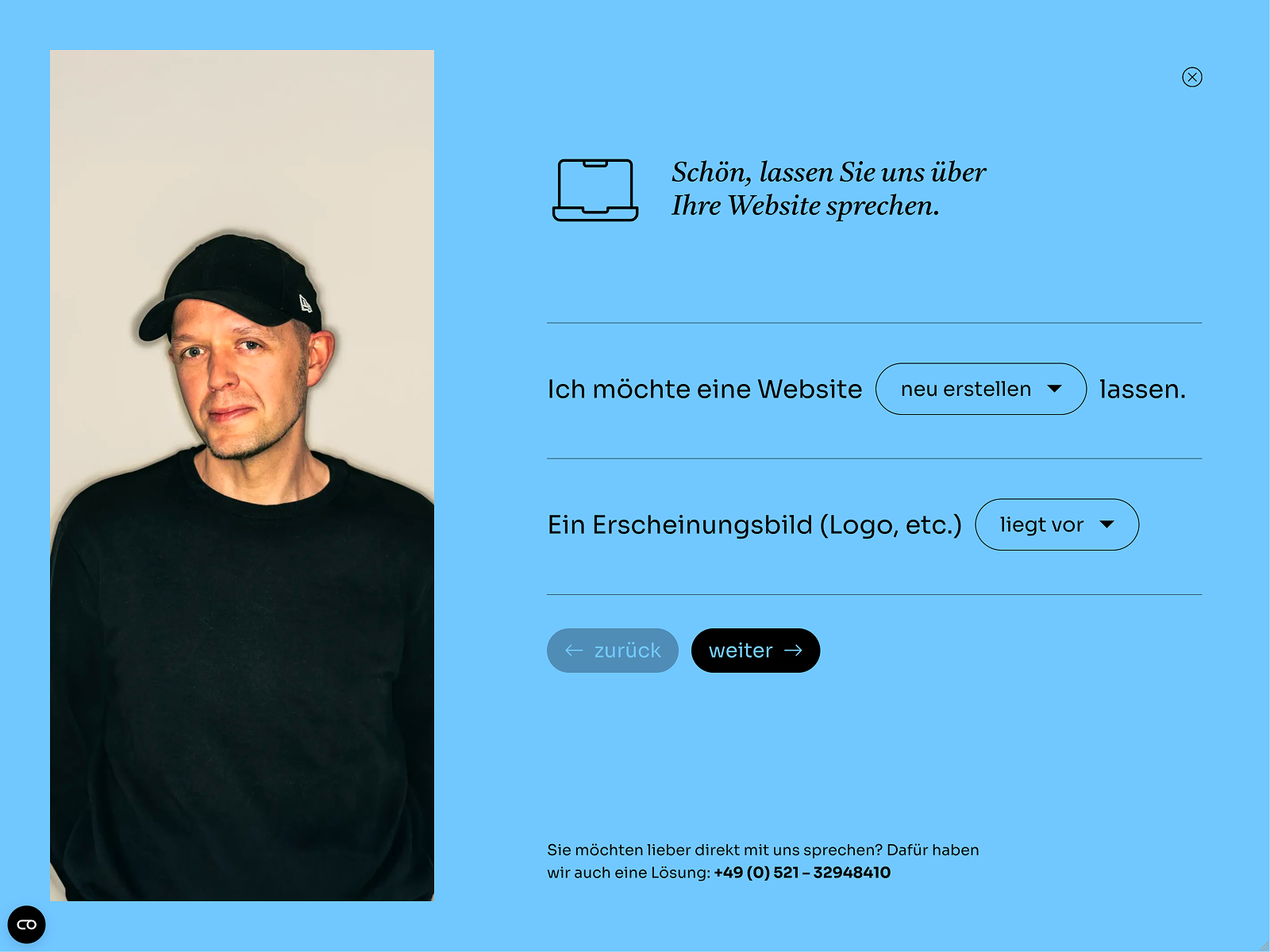 Contact page with a form featuring an accessible natural-language dialogue