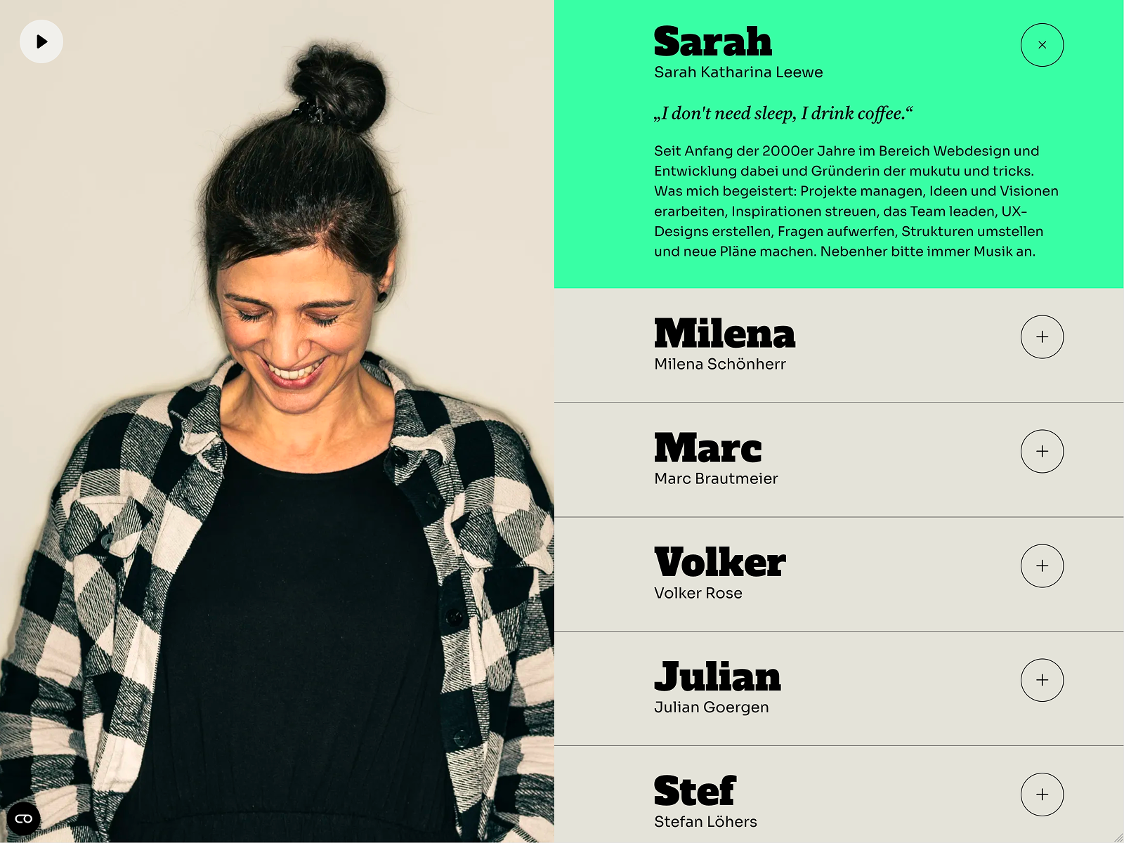 Team page featuring personalized profiles...