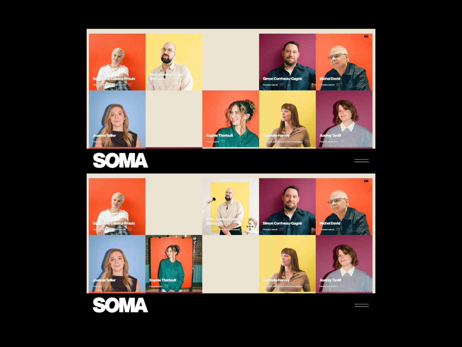 Interactive team grid - Hover reveal for...